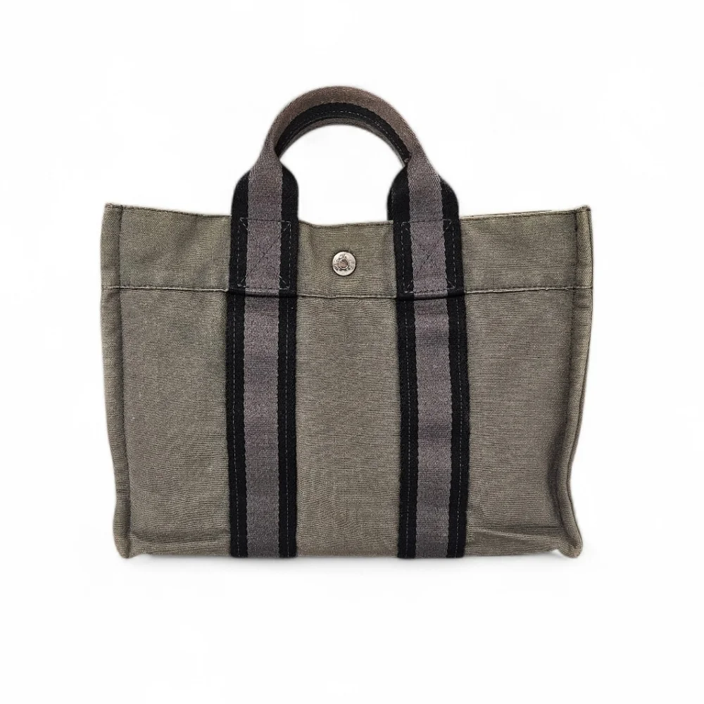 Hermes Fourre Tout PM Holdall Tote Bag In Gray And Black Cotton Canvas